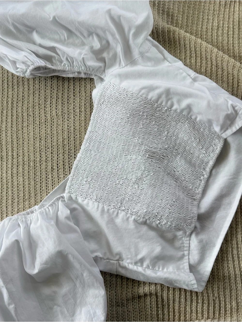 Abercrombie & Fitch White Poplin Puff Sleeve O Ring Ruched Cutout Crop Top M
